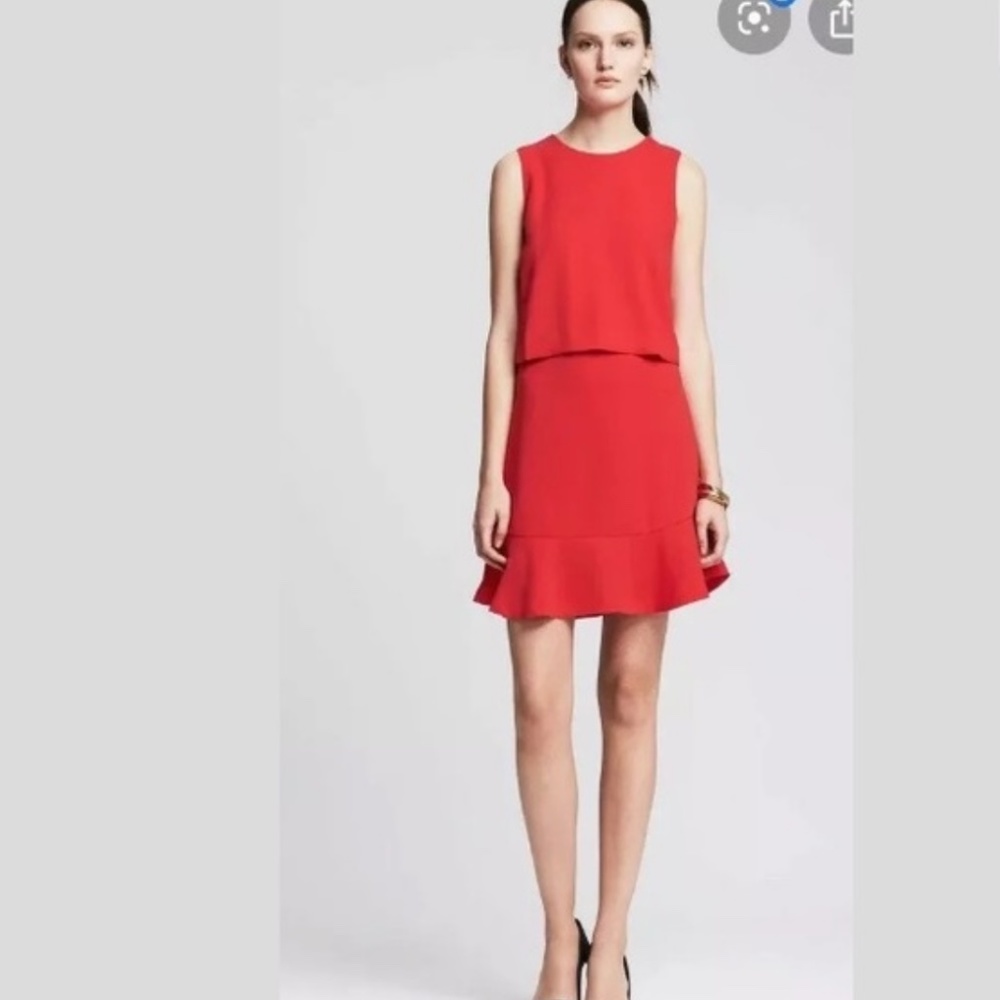 BANANA REPUBLIC Crepe Cut Out Dress bright red Size 6 TALL Wedding Spring - Picture 9 of 10
